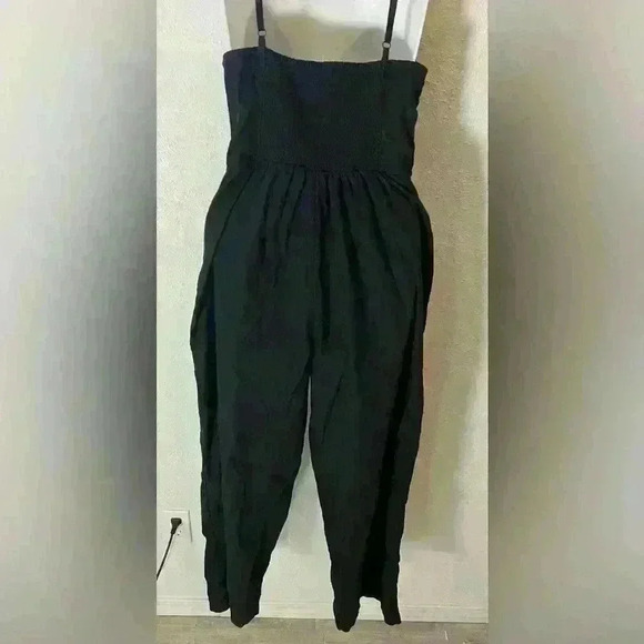 Old Navy Jumpsuit Womens Medium Black Linen Blend Twist Front Tie Strap - Picture 5 of 13